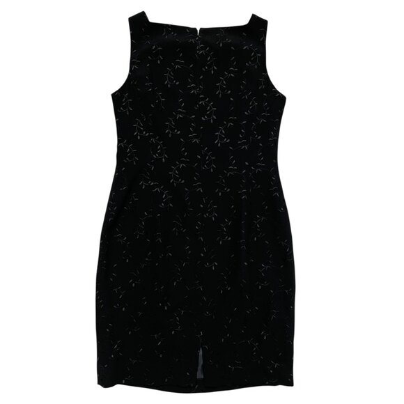 Vintage Floral Embroidered Sheath Dress Black Size 12 90s Gothic Vampire Y2K - Picture 2 of 10